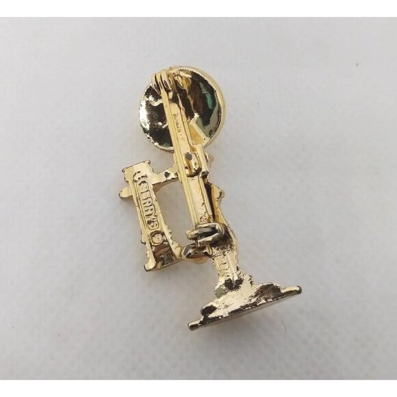 Vintage Gold-Toned Old Fashioned Rotary Telephone Brooch With Green Rhinestones - Picture 7 of 11